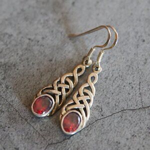 Celtic Knot Sterling and Garnet Earrings
